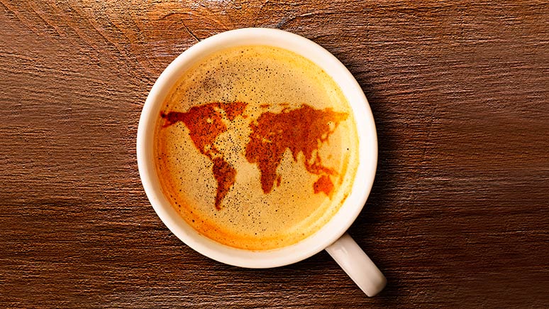 Coffee with the world map