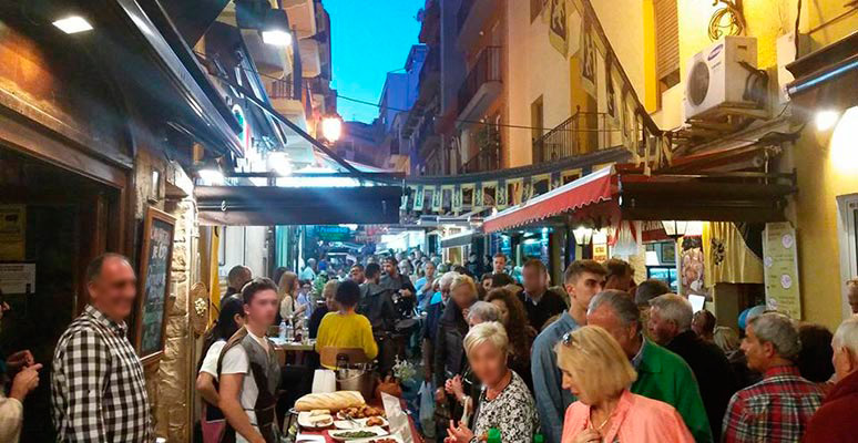 Atmosphere in tapas alley (Basque area) in Benidorm