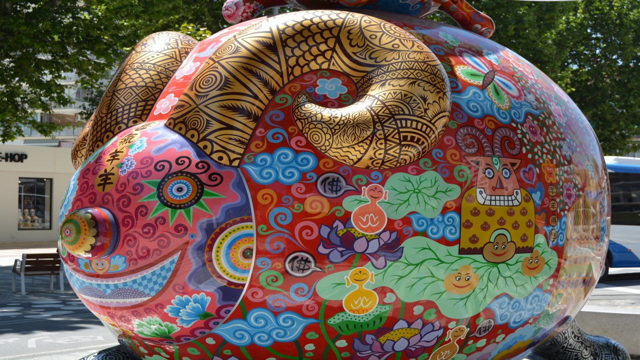 Sculpture of a coloured goat