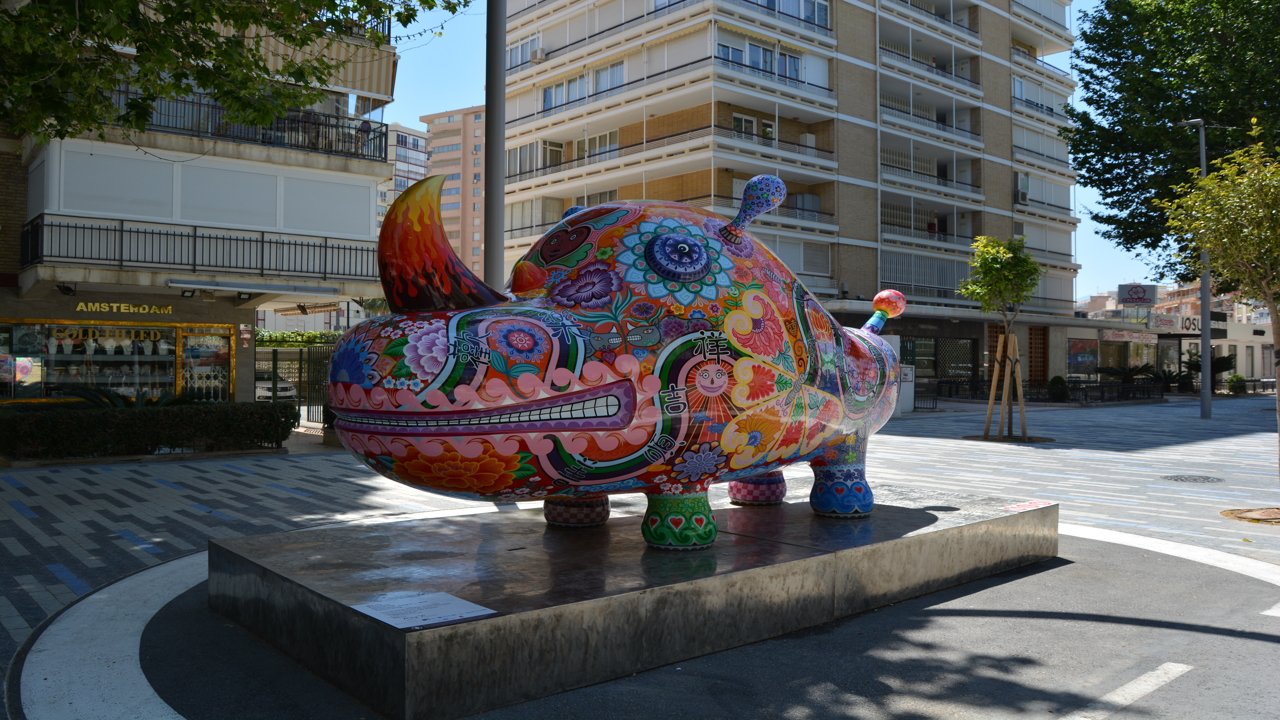 Coloured rhinoceros sculpture