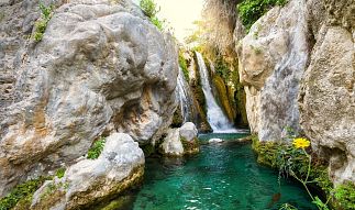 Natural pool between mountains