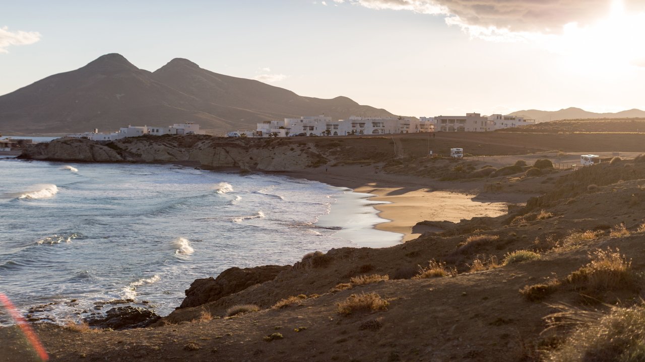 Almeria beach at sunset