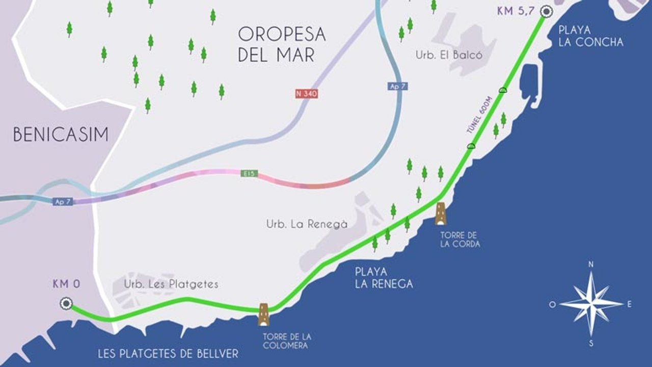Map Vía Verde del Mar Oropesa Benicàssim