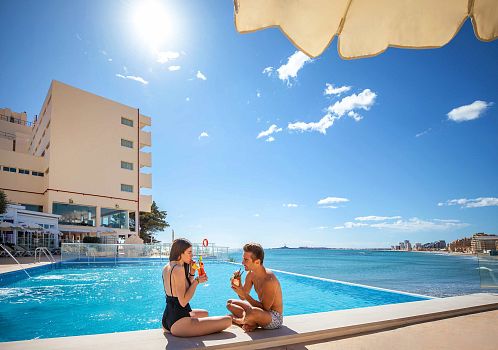 Beachfront pool at Hotel Galua in La Manga del Mar Menor